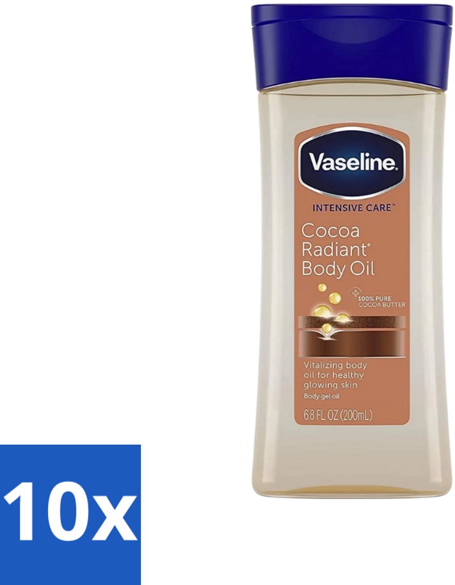 10 x Vaseline - Cocoa Radiant - Body Oil - Hydraterend - 200 ml - Body Oil - Hydratation - Cacao Butter - Huid Verzorging - Stralende Huid