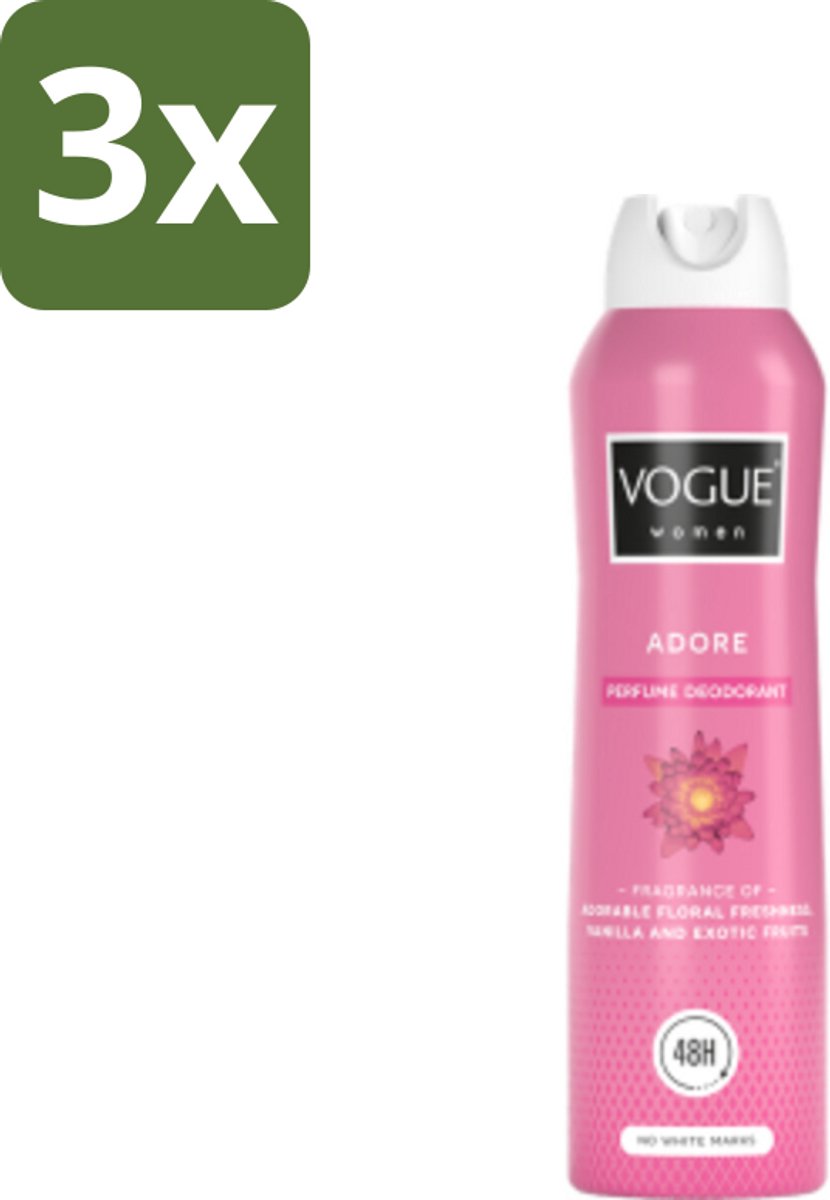 3 x Vogue Adore Parfum Deodorant 150 ml - Parfum Deodorant - Parfum En Deodorant - 24 Uur Bescherming - Zweetbescherming - Geur Van Bloemige Frisheid