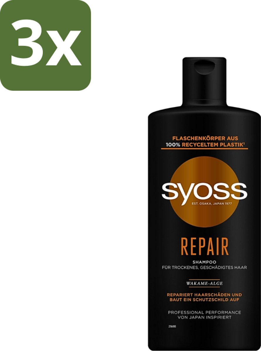 3 x Syoss Repair Shampoo - Shampoo - Herstel - 440 ml - Herstel Haar - Beschadigd Haar - Haar Herstellen - Haar Versterken - Haar Hydrateren