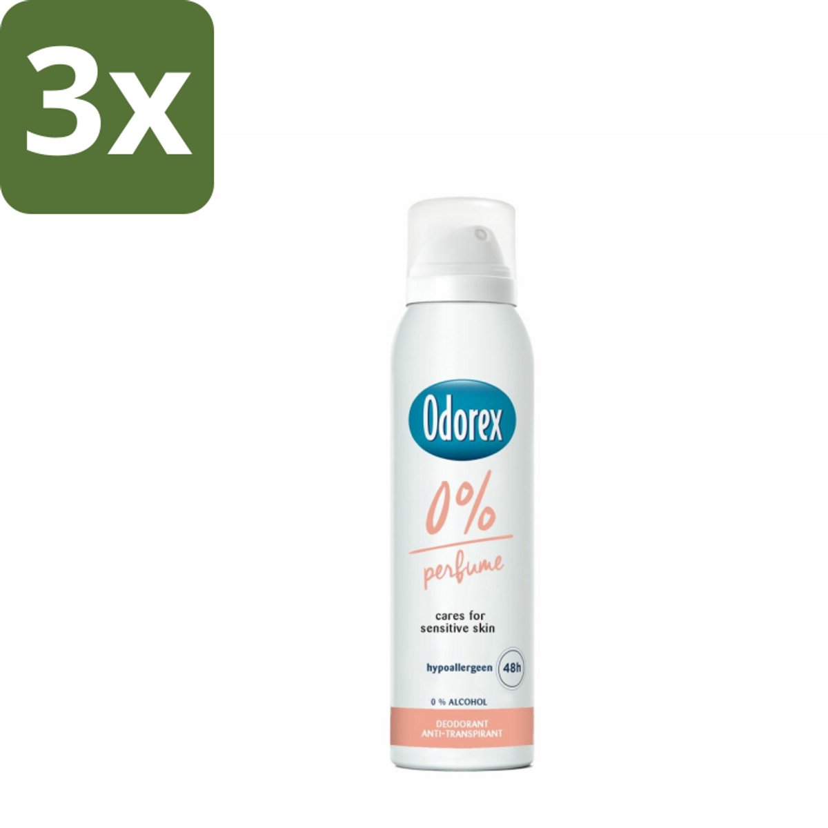 3 x Odorex - Deodorant Spray - 0% Parfum - Zonder Geurstoffen - 150 ml - 0% Parfum - Geurstoffenloos - Deospray - Huidgevoelig - Alcoholvrij
