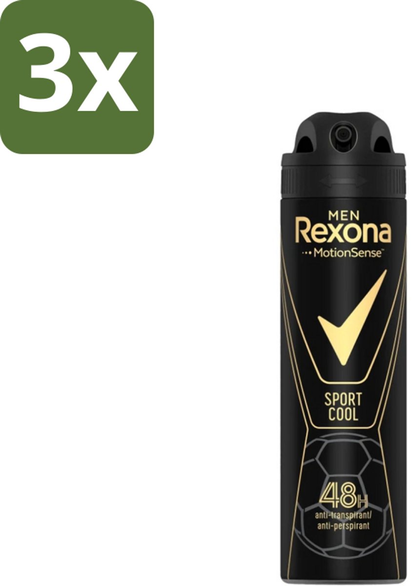 3 x Rexona Men - Sport Cool - Deodorant Spray - Anti Transpirant - 150 ml - Sport Deodorant - Voetbal Deodorant - Anti Transpirant Spray - Frisheid Voor Sport - Motion Sense Deodorant