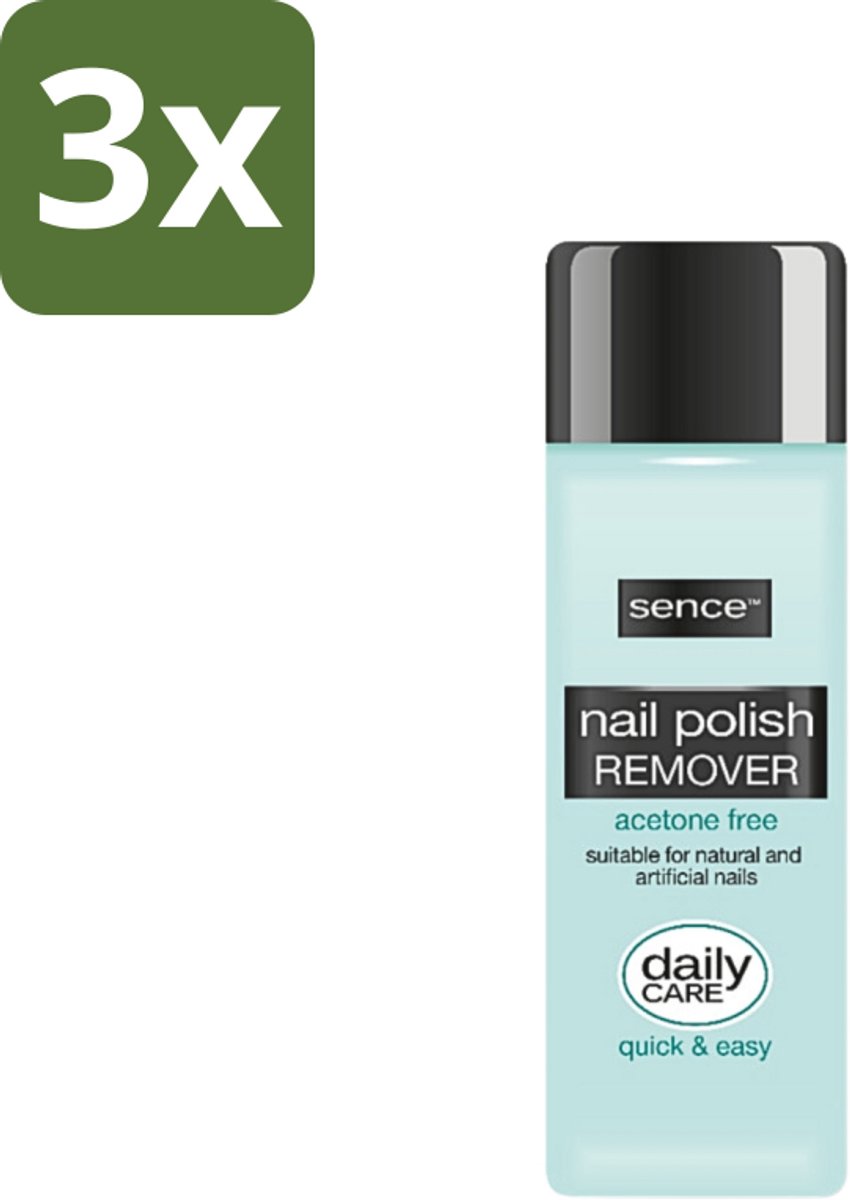 3 x Sence - Acetonvrij - Nagellakremover - Mild - 200 ml - Nagellak Verwijderen - Acetonvrije Nagellakremover - Milde Nagellakremover - Nagelverzorging - Kunstnagels