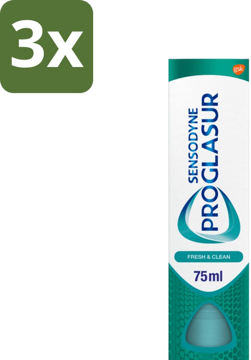 3 x Sensodyne - Tandpasta - Proglasur Fresh & Clean - Dagelijkse Bescherming - 75 ml - Tandpasta - Tanderosie - Glazuurslijtage - Bescherming Tegen Zuren - Gevoeligheid