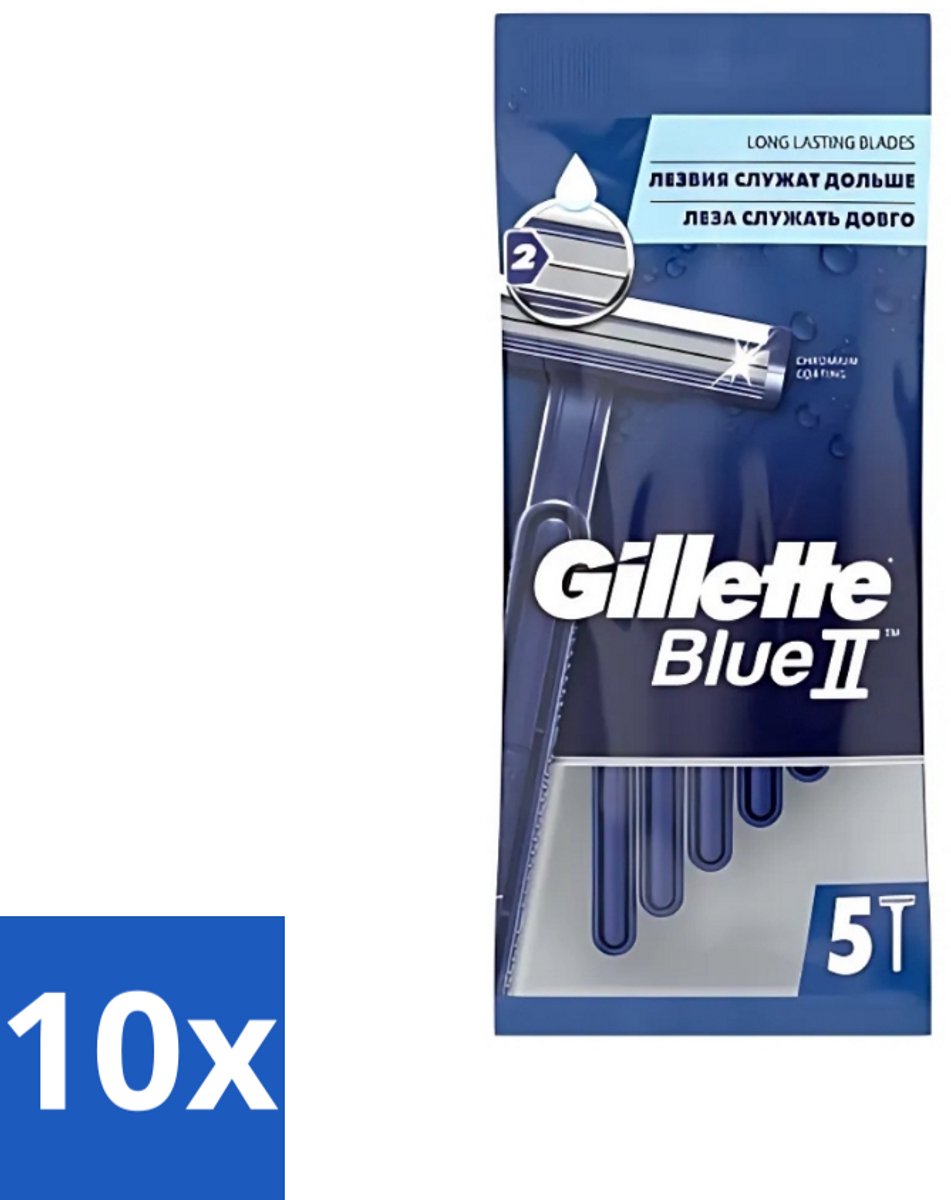 Gillette - Blue II - Wegwerpscheermesjes - Precisie & Comfort - 5 Scheermesjes - Bulkverpakking - 10 stuks