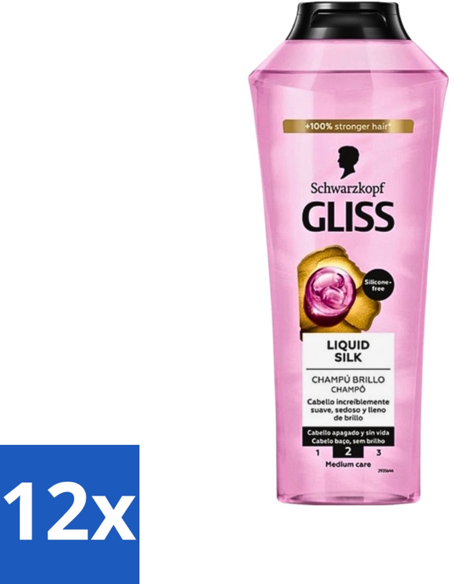 Gliss-Kur - Shampoo - Liquid Silk - Zijdezachte Haarverzorging - 400 ml - Voordeelverpakking - 12 stuks
