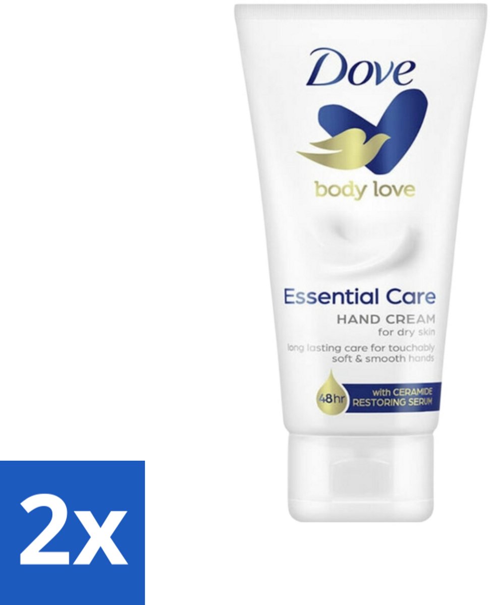 2 x Dove - Handcrème - Body Love Essential Care - Hydraterend - Droge huid - 75 g - Handcrème - Droge Huid - Hydraterende Crème - Huidbarrière - Handverzorging