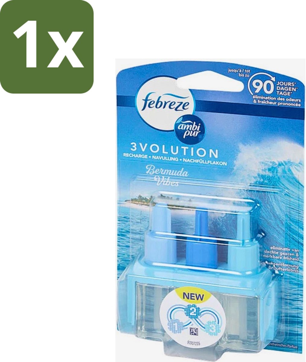1 x Ambi Pur 3volution - Bermuda Vibes Navulling - Luchtverfrisser - 20 ml - Oceaanfrisse Geur - Luchtverfrisser - Geurverspreiding - 3Volution Systeem - Geurintensiteit