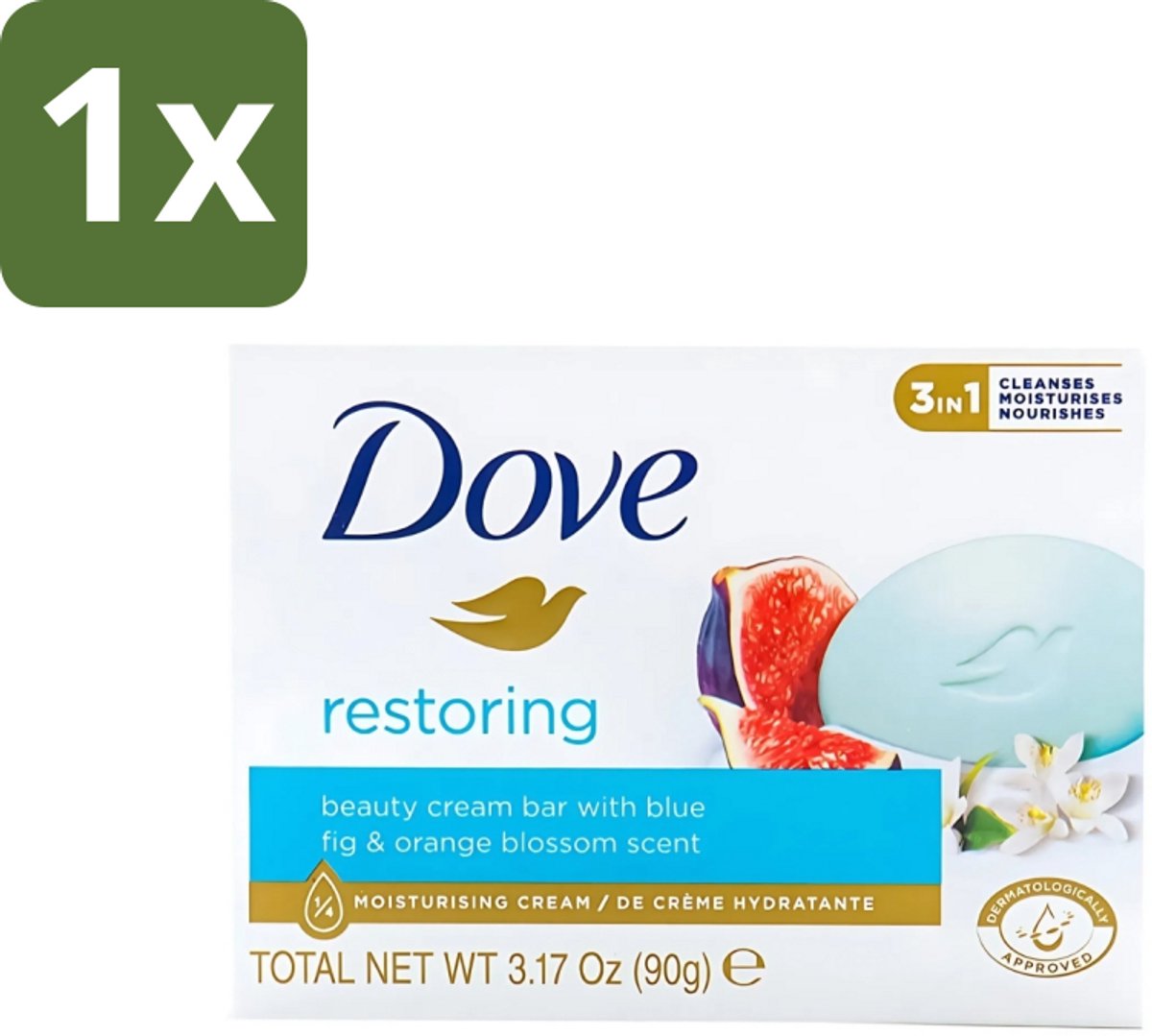 1 x Dove - Zeep - Restoring - Blauwe vijg & Sinaasappelbloesem - Hydraterend en verfrissend - 90 g - Dove Zeep - Hydraterende Zeep - Verfrissende Zeep - Zeep Voor Huid - Zeep Voor Gezicht