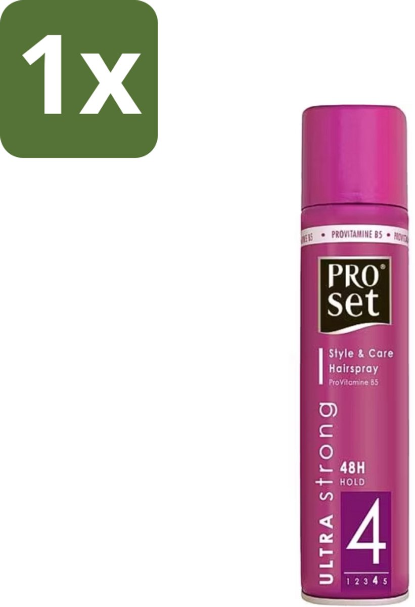 1 x Proset - Haarspray - Ultra Sterk - 48 uur Werking - 250 ml - Haarspray - 48 Uur Fixatie - Haarspray 250 Ml - Haarspray Met B5 - Haarspray Voor Langdurige Fixatie