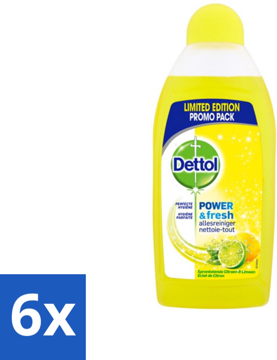 6 x Dettol Power & Fresh Allesreiniger Citrus 500 ml - Dettol Allesreiniger - Vet Verwijderen - Voedselresten Verwijderen - Badkamervuil Verwijderen - Citroengeur