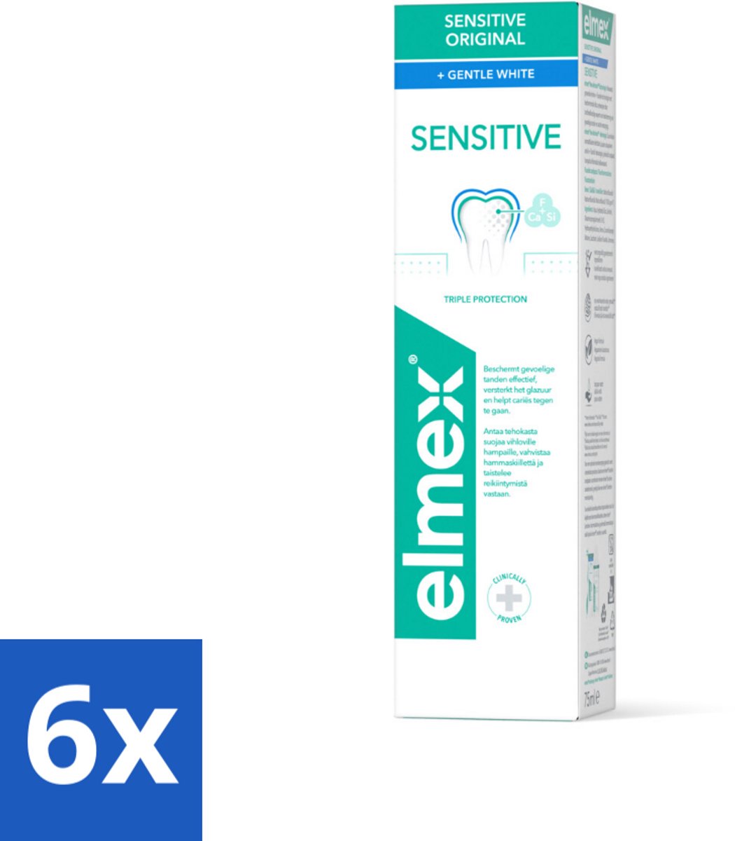 6 x Elmex Tandpasta Sensitive Gentle White 75 ml - Tandpasta - Mondhygiëne - Tanden Witte - Tandvleesbescherming - Bacteriënverwijdering
