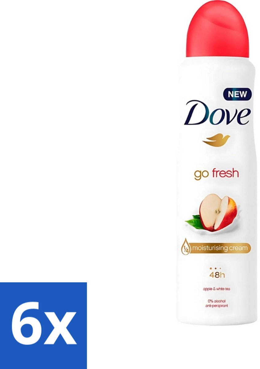 6 x Dove - Deodorant - Go Fresh Apple & White Tea - Verfrissend en fruitig - 250 ml - Dove Go Fresh Apple & White Tea - Deodorant Spray - Fris Geur - Zweet En Geur Bescherming - Alcoholvrije Deodorant