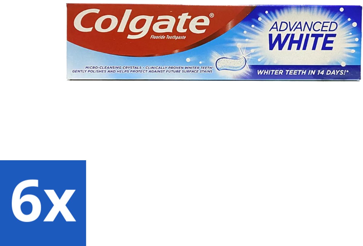 6 x Colgate - Advanced White - Tandpasta - 100ml - Tandpasta - Witte Tanden - Vlekverwijdering - Tandbederf - Gaatjes