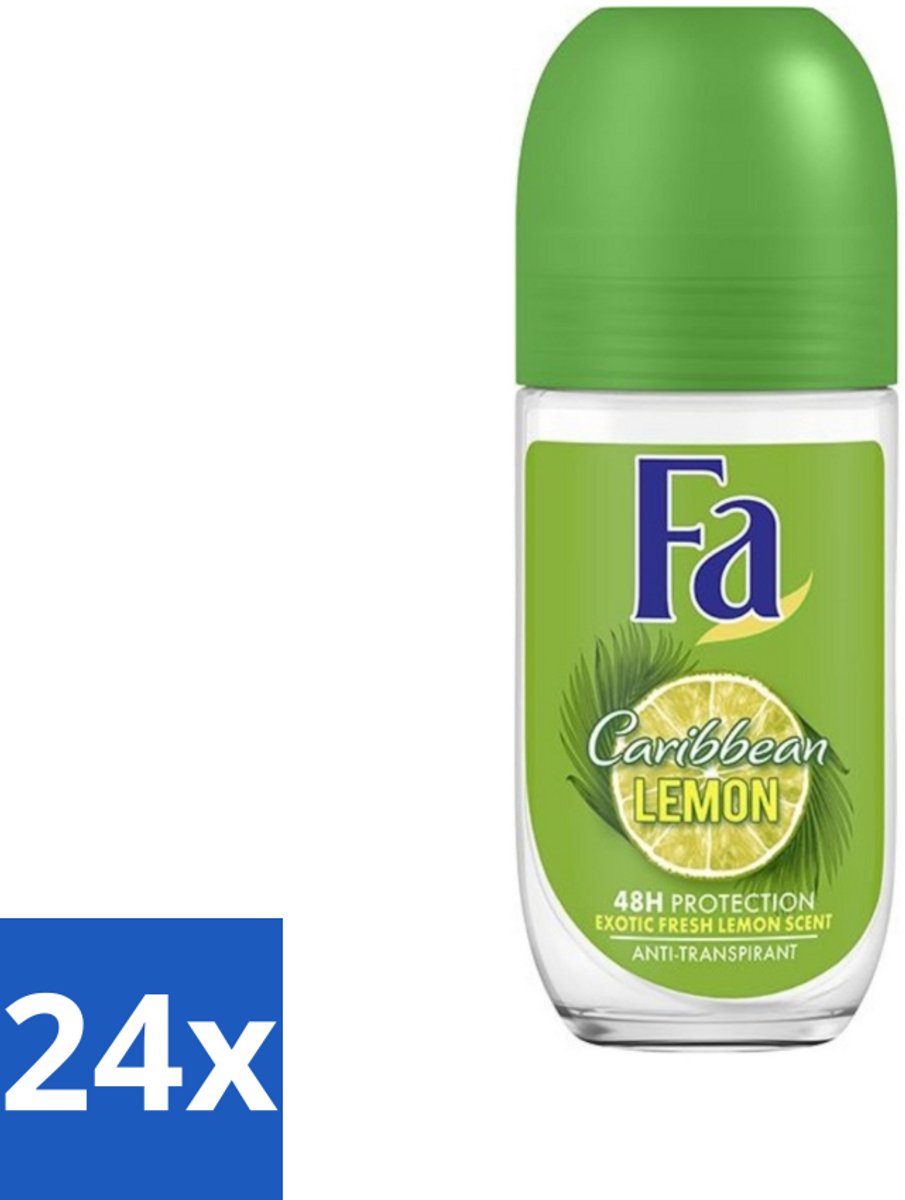 Fa - Deodorant Roller - Caribbean Lemon - Verfrissend - 48 uur Bescherming - Citrusachtig - 50 ml - Voordeelverpakking - 24 stuks