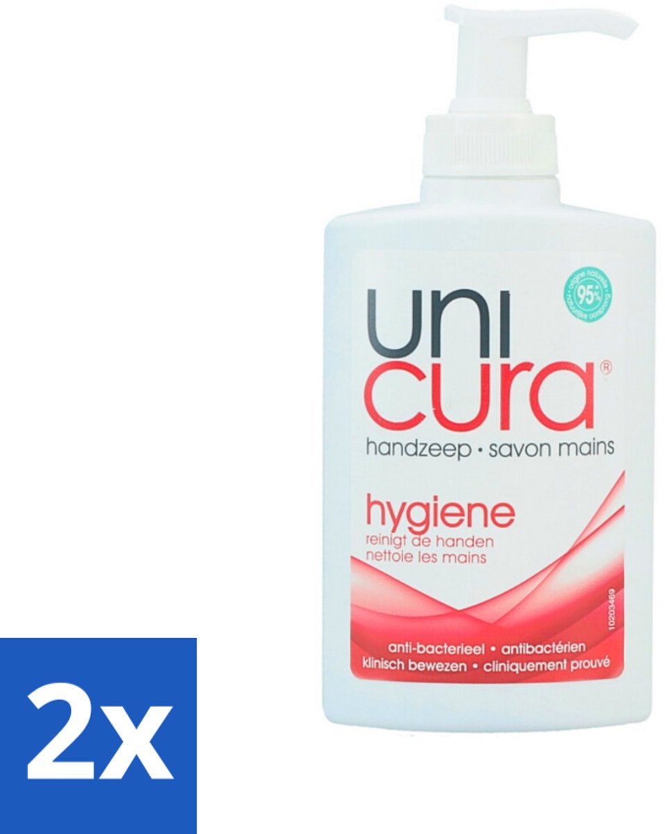 2 x Unicura - Handzeep Pompje - Hygiëne - 250 ml - Handzeep Pompje - Hygiëne - Antibacteriële Handzeep - Handen Reinigen - Handen Beschermen