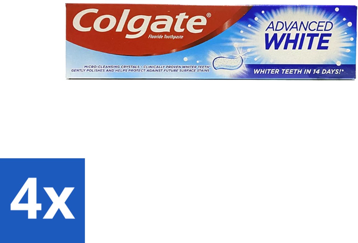 4 x Colgate - Advanced White - Tandpasta - 100ml - Tandpasta - Witte Tanden - Vlekverwijdering - Tandbederf - Gaatjes