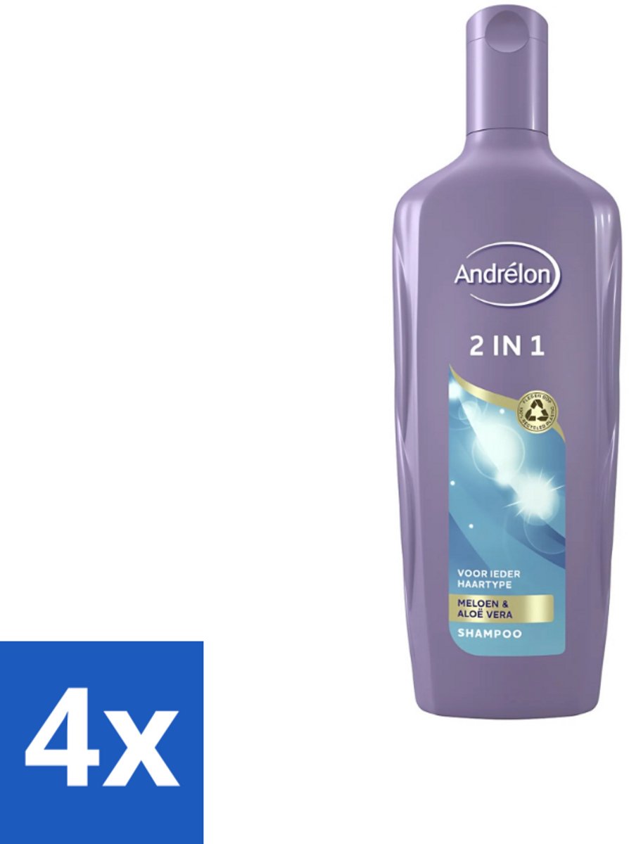 4 x Andrélon - 2-in-1 - Shampoo - Reinigt & Verzorgt - 300 ml - 2-in-1 Shampoo Conditioner - Meloen Shampoo - Aloë Vera Shampoo - Haar Reinigen - Haar Verzorgen