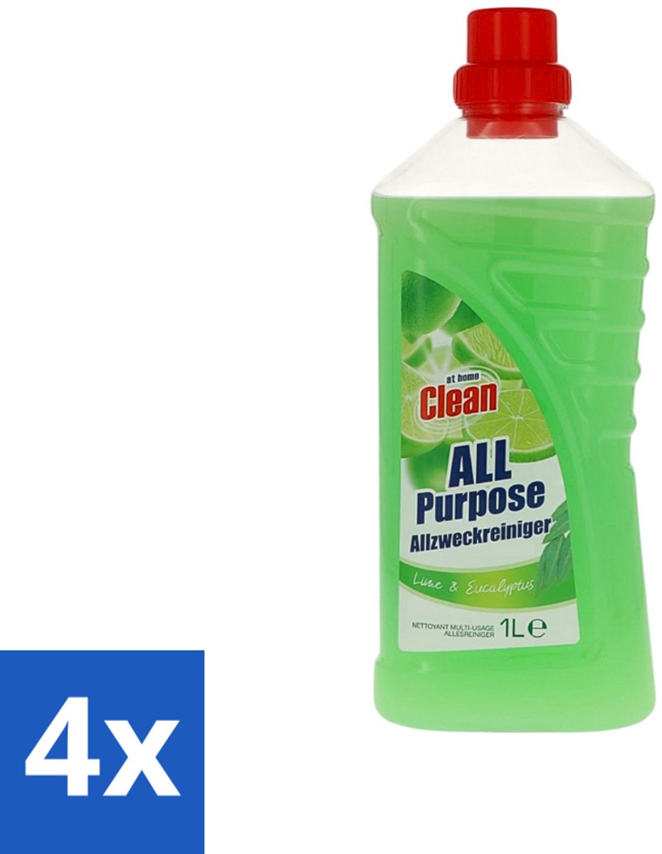 4 x At Home - Clean - Allesreiniger - Limoen & Eucalyptus - 1 L - Allesreiniger - Reiniging - Limoen - Eucalyptus - Vloer