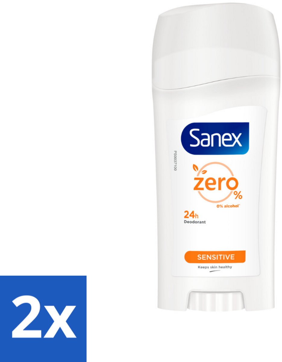 2 x Sanex Deodorant Stick Dermo Sensitive 65 ml - Deodorant Stick - Gevoelige Huid - Alcoholvrij - 24 Uur Bescherming - Huidbescherming