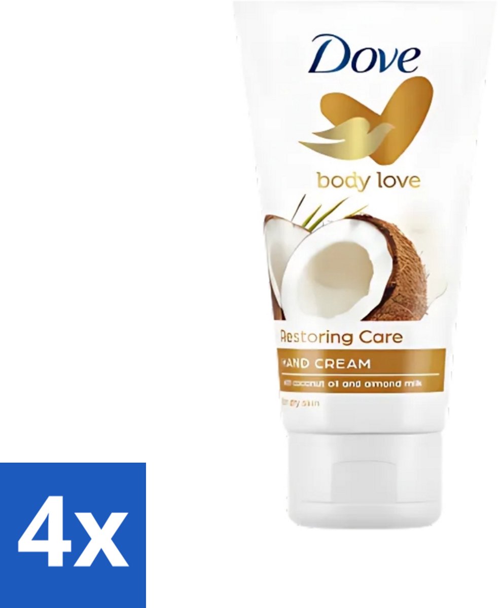 4 x Dove - Handcrème - Body Love Restoring Care - Kokos & Almond - Hydraterend - Droge huid - 75 g - Handcrème - Handverzorging - Droge Huid - Hydraterende Crème - Kokos En Amandel