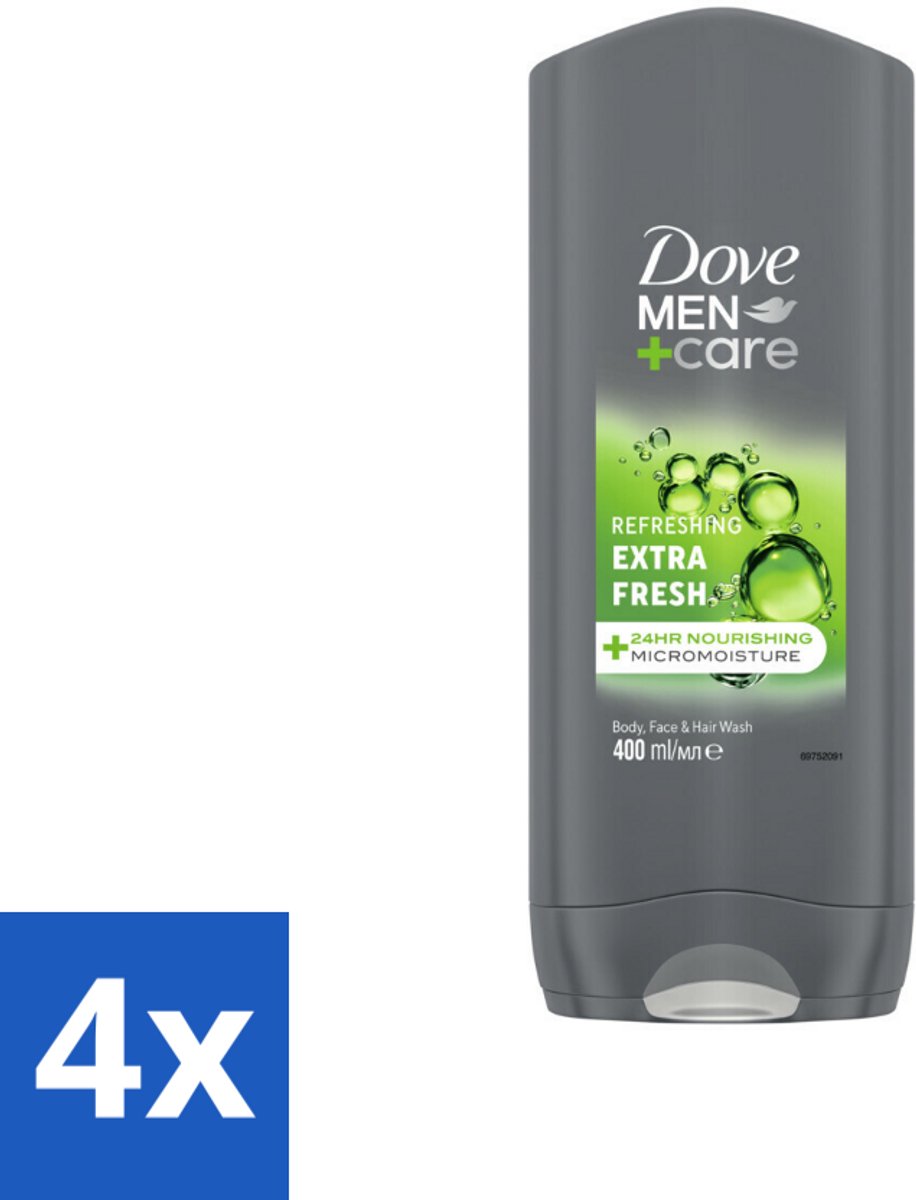 4 x Dove Douchegel Men+ Care Extra Fresh 400 ml - Douchegel - Mannelijke Geur - Reiniging - Huidverzorging - Frisse Geur