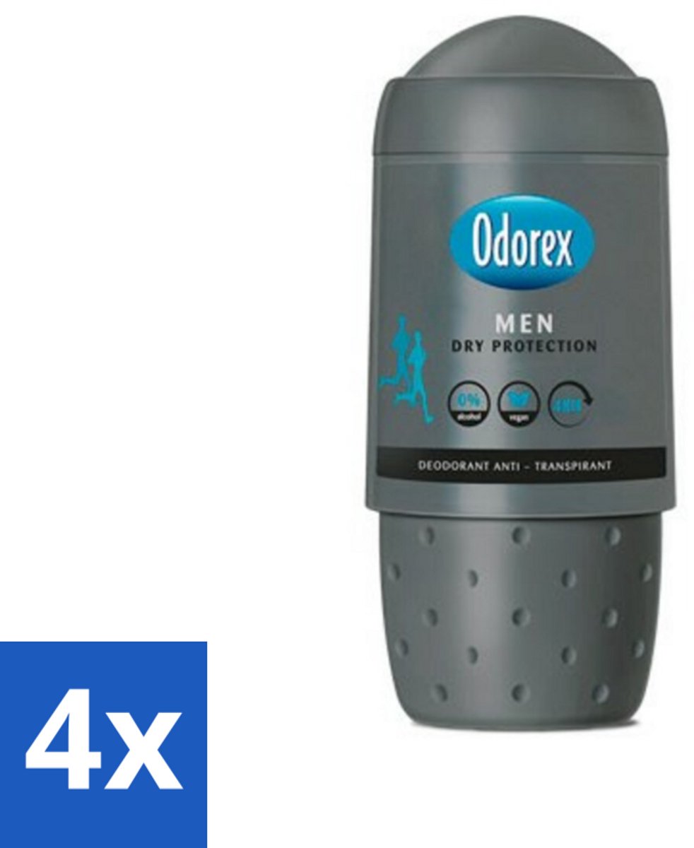 4 x Odorex Deodorant Roller For Men Dry Protection 50 ml - Mannelijke Deodorant - Anti-transpirant - Zweetbescherming - Alcoholvrije Deodorant - Droge Oksels