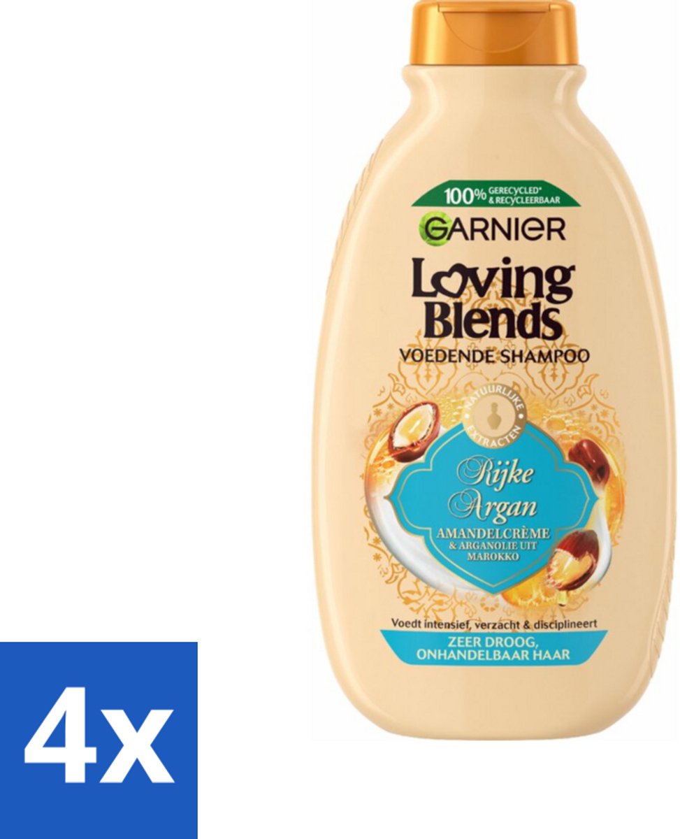 4 x Garnier Loving Blends Rijke Argan Shampoo 300 ml - Argan Shampoo - Arganolie - Droog Haar - Onhandelbaar Haar - Haarvoeding