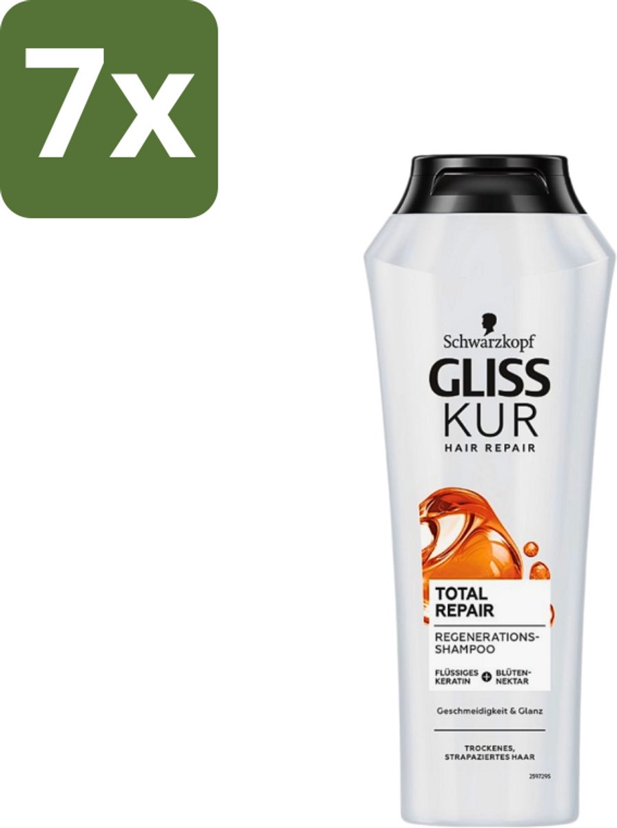 7 x Gliss Kur - Shampoo - Vrouwen - Hydraterende Verzorging - 250 ml - Hydraatende Shampoo - Gespleten Haarpunten - Keratine - Haarverzorging - Haarherstel