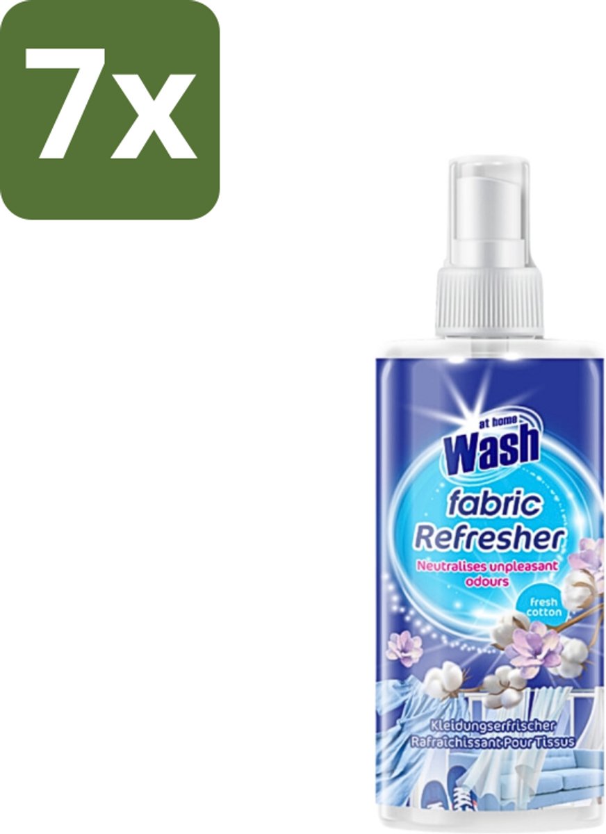 7 x At Home - Wash - Textielverfrisser - Fresh Cotton - Neutraliseert Onaangename Geuren - 300 ml - Textielverfrisser - Katoengeur - Geur Neutraliseren - Kleding Verfrissen - Stoffen Verfrissen