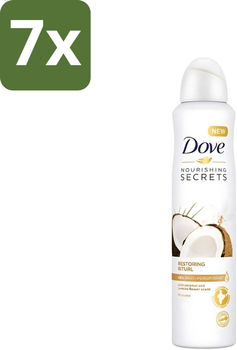 7 x Dove - Deodorant - Coconut & Jasmine Flower - Tropisch en verzorgend - 250 ml - Dove Deodorant - Kokos En Jasmijn - Anti-transpirant Spray - Verzorgende Deodorant - Geur Van Kokos En Jasmijn