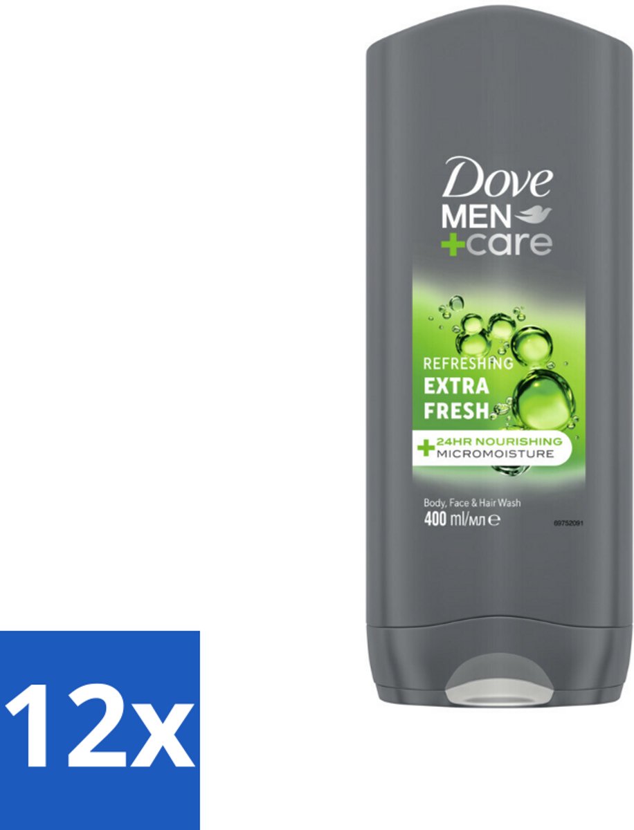 12 x Dove Douchegel Men+ Care Extra Fresh 400 ml - Douchegel - Mannelijke Geur - Reiniging - Huidverzorging - Frisse Geur