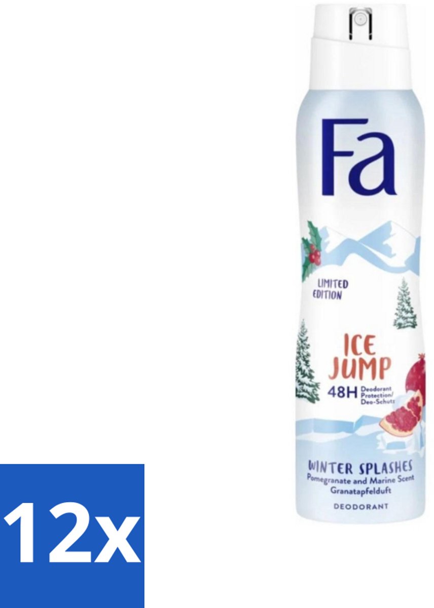 12 x Fa - Deodorant Spray - Winter Splashes Ice Jump - Koel - 48 uur Bescherming - 150 ml - Deodorant Spray - Winter Splashes Ice Jump - 48 Uur Bescherming - Koel - Fris