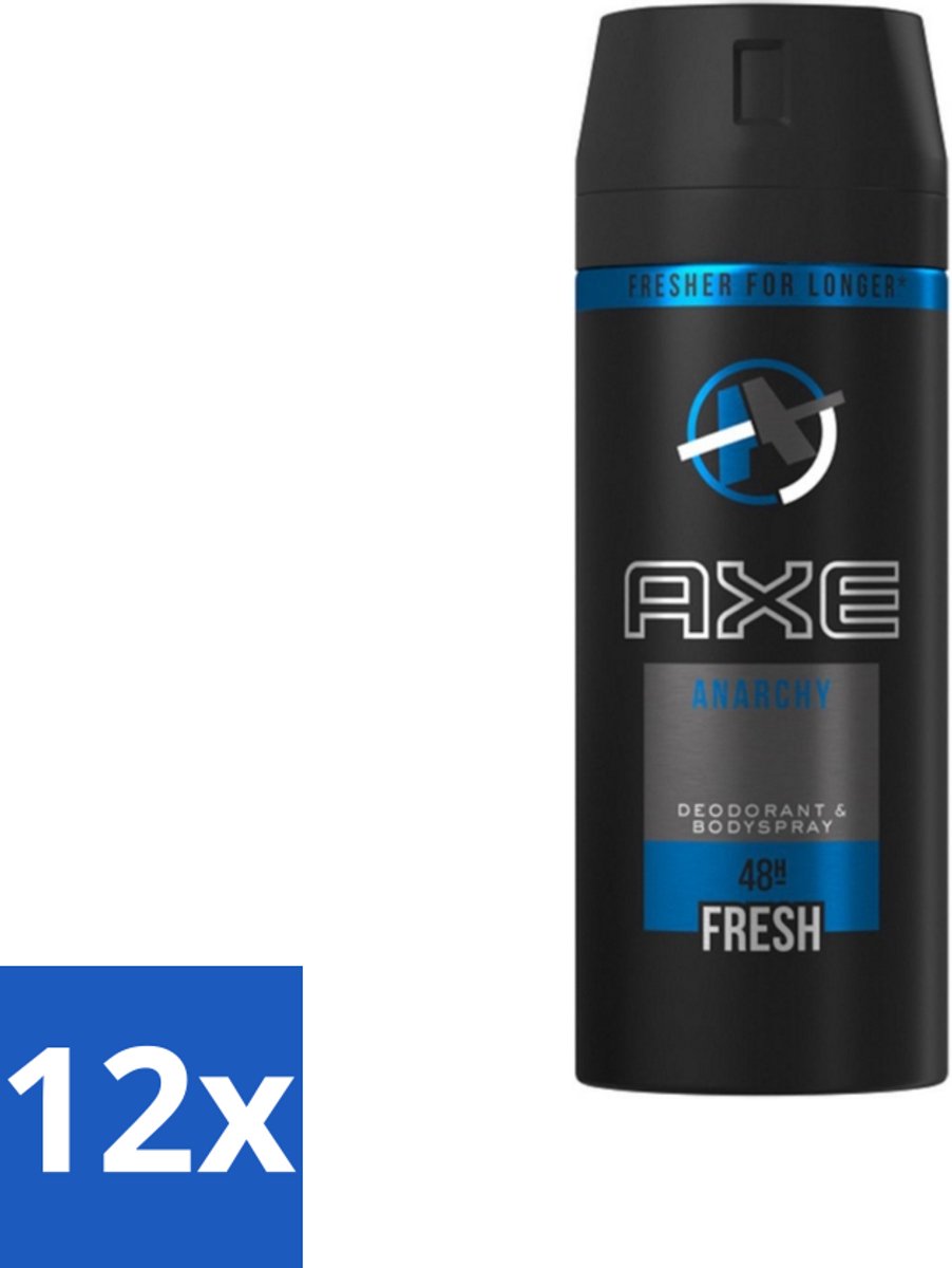 12 x Axe - Deodorant Bodyspray - 48hrs Fresh - Anarchy for Him - 150 ml - Axe Anarchy For Him - Deodorant Bodyspray - Mannelijke Geur - Frisse Geur - Langdurige Bescherming