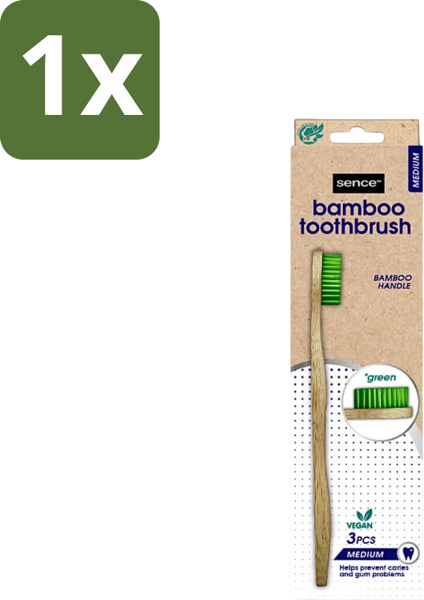 1 x Sence - Bamboo - Tandenborstels - Medium - Set van 3 - Groen - Tandenborstel - Bamboo - Duurzaamheid - Milieuvriendelijk - Vegan