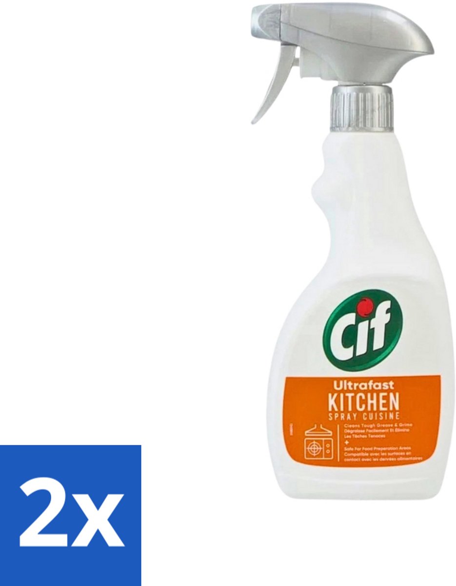 2 x Cif - Keuken Spray - Super Snel - Verwijdert Hardnekkig Vuil - 500ml - Keuken Schoonmaken - Vet Verwijderen - Keuken Vuil Verwijderen - Snel Schoonmaken - Voedselbereidingsoppervlakken
