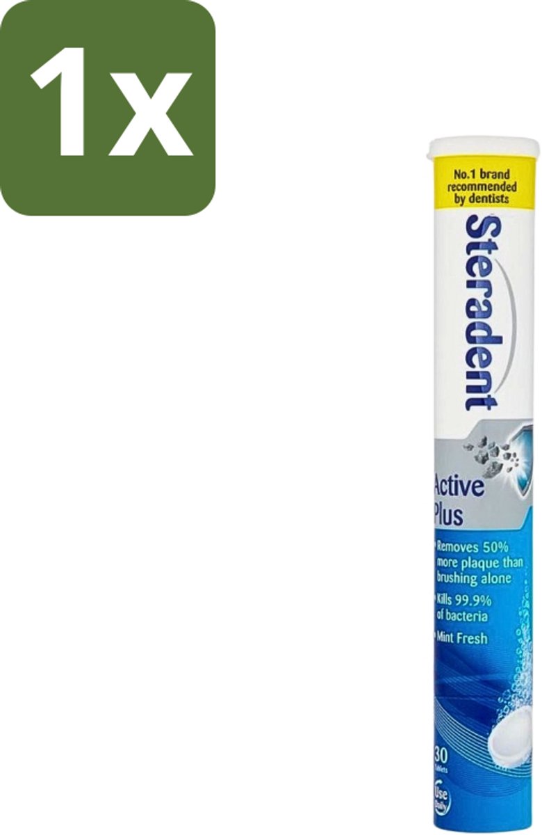 1 x Steradent - Reinigingstabletten - Active Plus - Tegen Tandsteen & Bacteriën - 30 Tabletten - Kunstgebit Reinigen - Tandsteen Verwijderen - Bacteriën Doden - Mondhygiëne - Adem Verfrissen