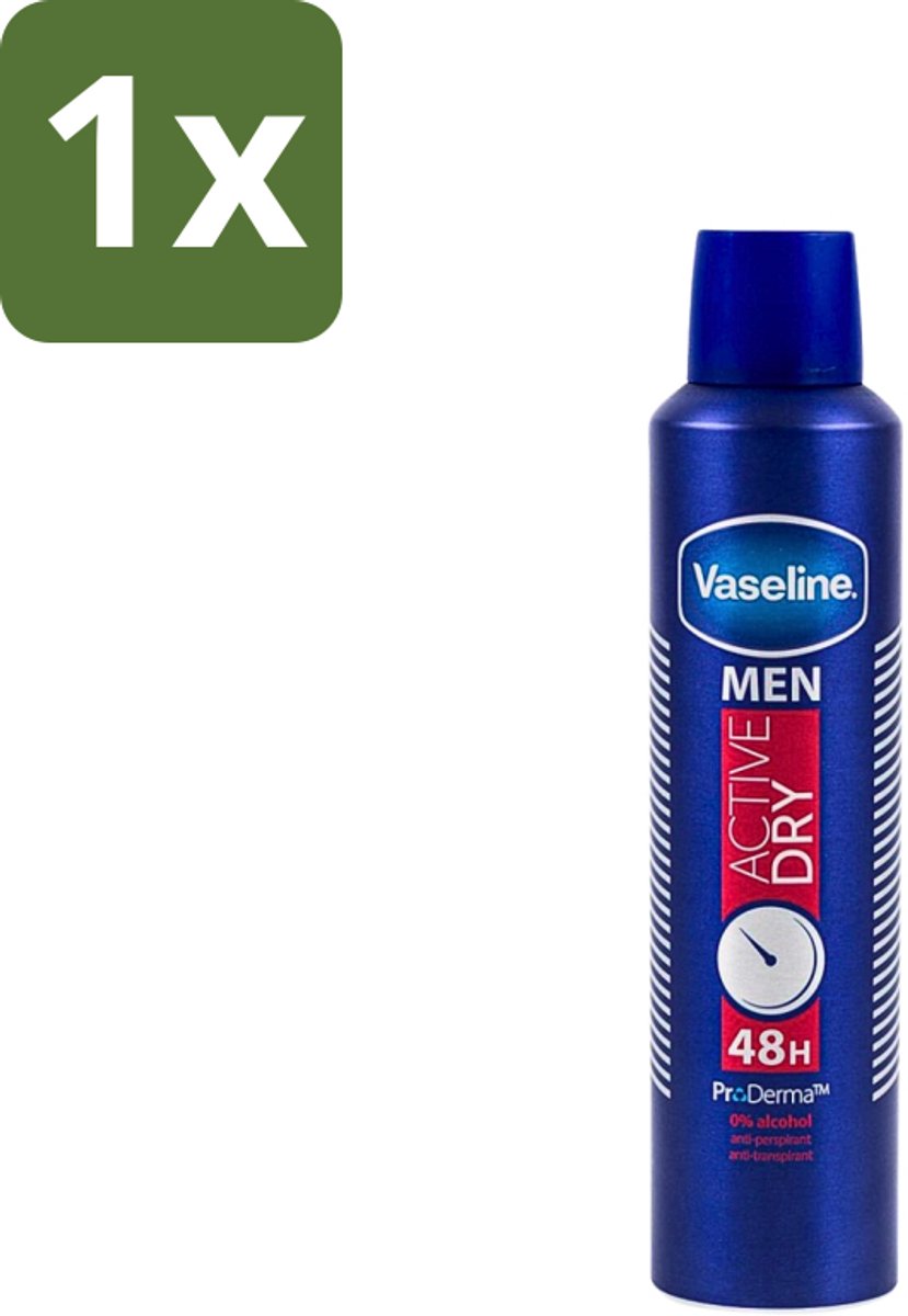 1 x Vaseline - Men Active Dry - Deospray - Anti-Transpirant - 250 ml - Anti-transpirant - Deodorant - Zweetbestendig - Frisheid - Mannelijke Geur
