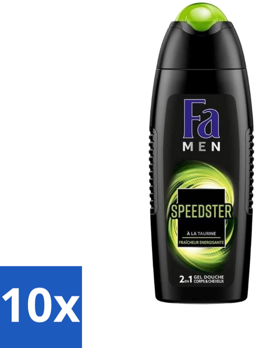 10 x Fa Men - Douchegel - Speedster - Verfrissend & Energiek - Langdurig - 250 ml - Douchegel Mannen - Energieke Geur - Verfrissende Geur - Taurine - Langdurig Effect