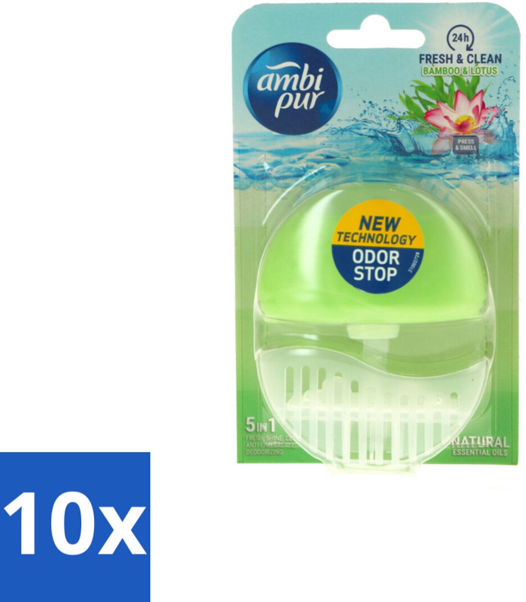 10 x Ambi Pur - Toiletblok - Starterkit 5in1 - Bamboe & Lotus - Toiletblok - 55 ml - Voordeelverpakking - 10 stuks