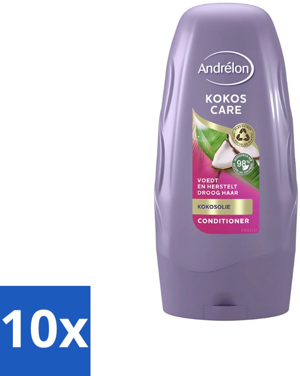 10 x Andrélon - Kokos Care - Conditioner - Diepe Hydratatie - 250 ml - Droog Haar - Beschadigd Haar - Kokosolie - Kokosmelk - Hydraatatie