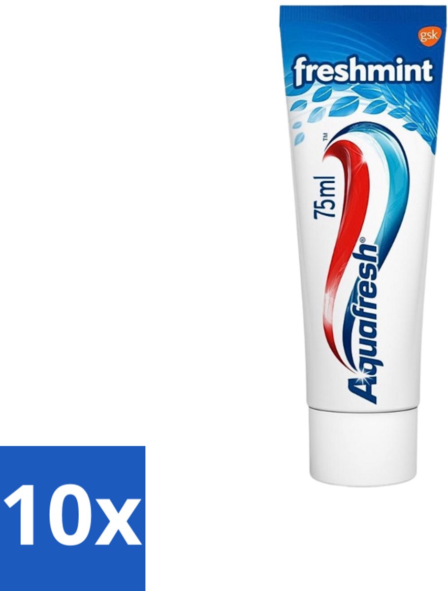 10 x Aquafresh Tandpasta Freshmint Frisse Adem 75 ml - Tandpasta - Frisse Adem - Suikerzuurbescherming - Gaatjesbescherming - Tandvleesbescherming