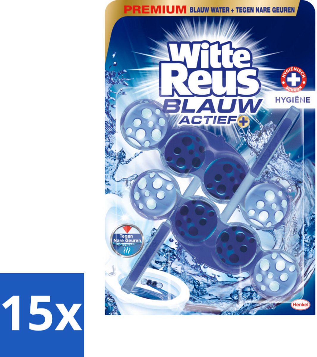 15 x Witte Reus Toiletblok Blauw Actief Hygiëne 2 stuks per verpakking - Toiletblok - Hygiëne - Blauw Water - Reiniging - Kalkaanslag
