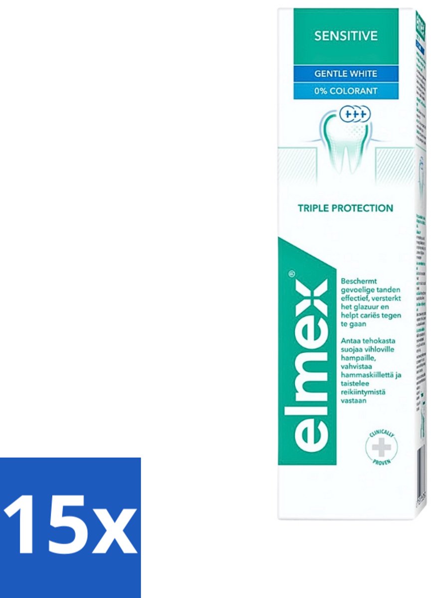 15 x Elmex - Tandpasta - Sensitive Whitening - Triple Protection - 75 ml - Gevoelige Tanden - Tandpasta - Witte Glimlach - Mondgezondheid - Bacteriën Bestrijden