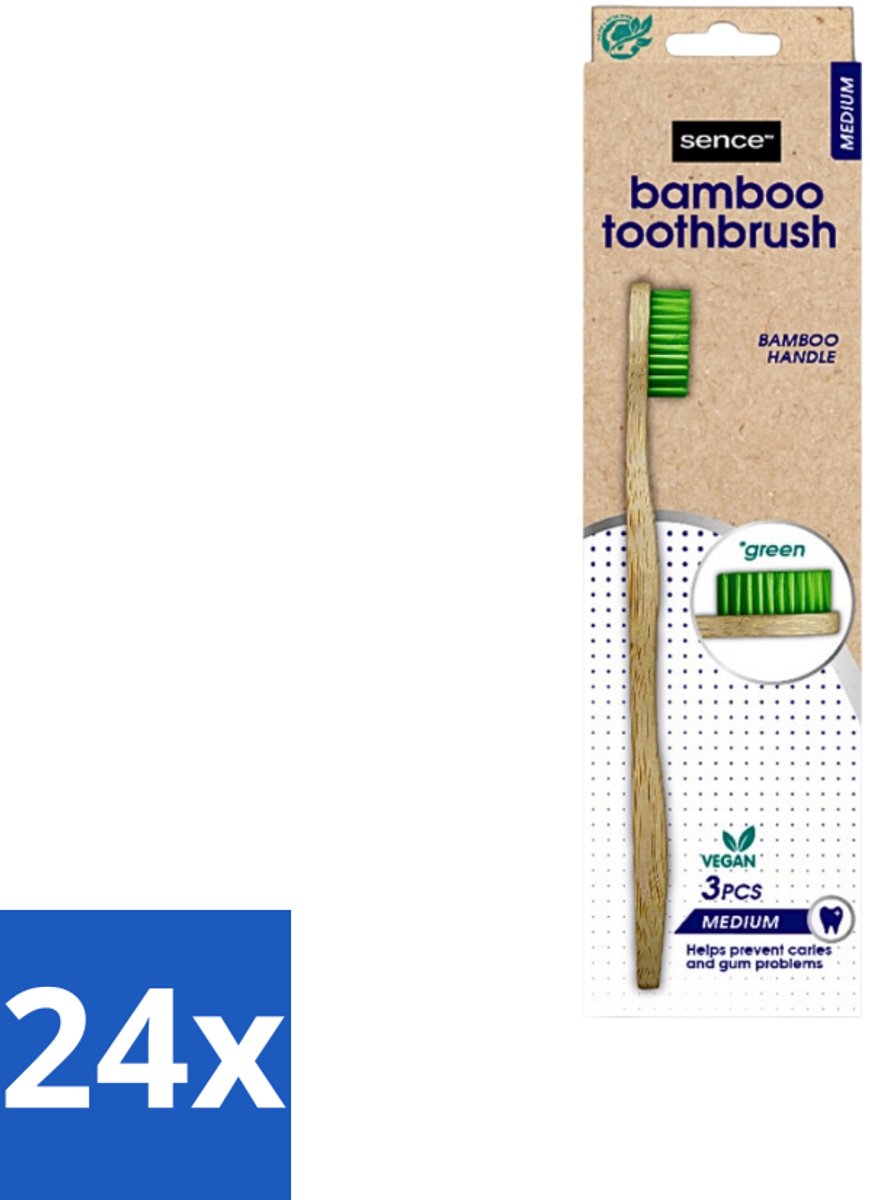 24 x Sence - Bamboo - Tandenborstels - Medium - Set van 3 - Groen - Tandenborstel - Bamboo Tandenborstel - Duurzaam Tandenborstel - Vegan Tandenborstel - Plasticvrije Tandenborstel