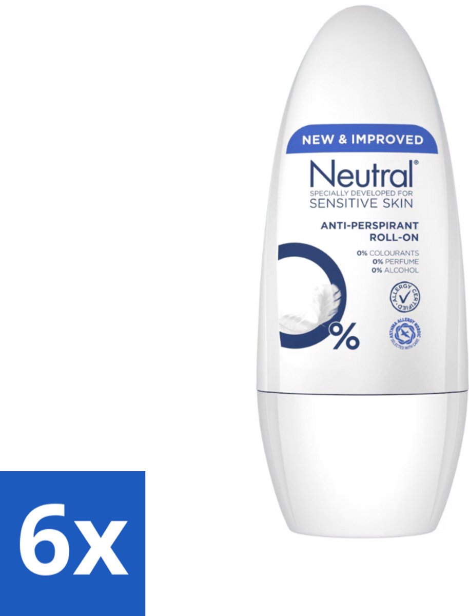 6 x Neutral - Deodorant Roller - Gevoelige Huid - Anti-perspirant - 0% Parfum, Kleurstof & Alcohol - 50 ml - Gevoelige Huid - Anti-perspirant - Deodorant Roller - Biologisch Afbreekbaar - Milieuvriendelijk