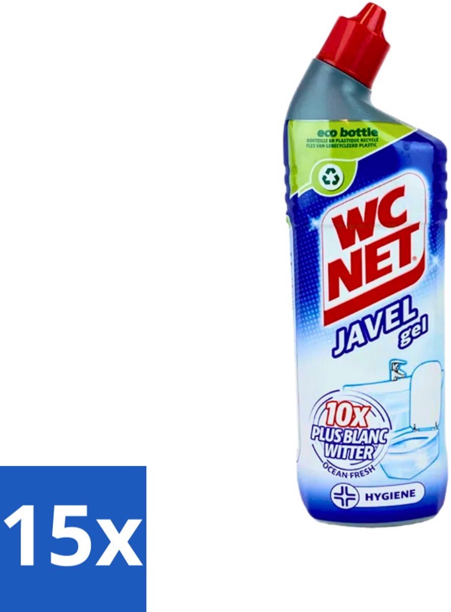 15 x WC Net - Toiletreiniger - Gel - Ocean Fresh - Gerecycled Materiaal - 750 ml - WC Net Gel - Toilet Reiniger - Toilet Reinigen - Toilet Reiniger Gel - Instant White Toilet