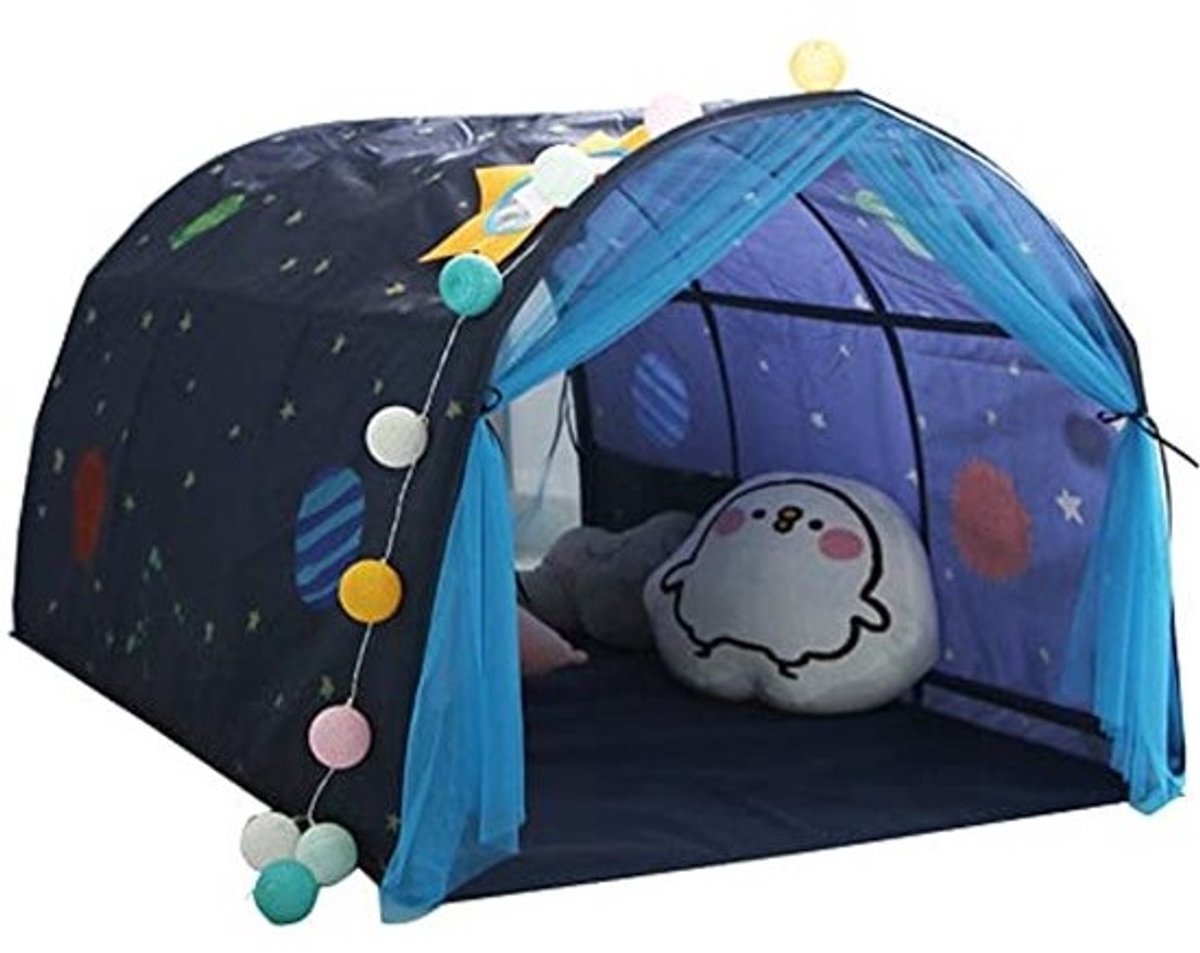 Hoogslaper met Tunneltent voor Kinderen, Eenpersoonsbed 90-100 cm Breed, Blauw