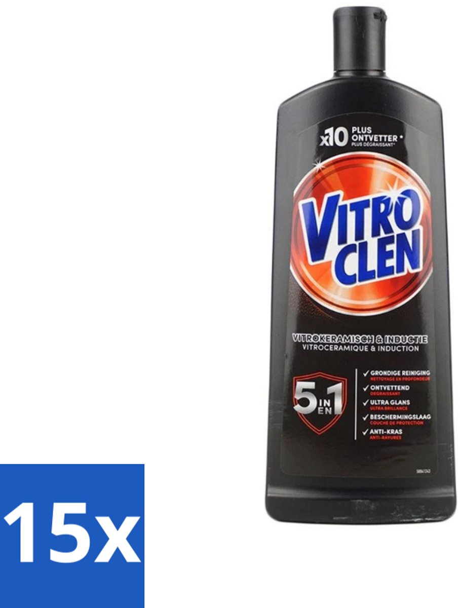 15 x Vitroclen - Kookplaatreiniger - Keramisch & Inductie - 5 in 1 - 500 ml - Keramische Kookplaat Reinigen - Inductiekookplaat Reinigen - Kookplaat Reiniger - Kookplaat Beschermen - Vlekken Verwijderen