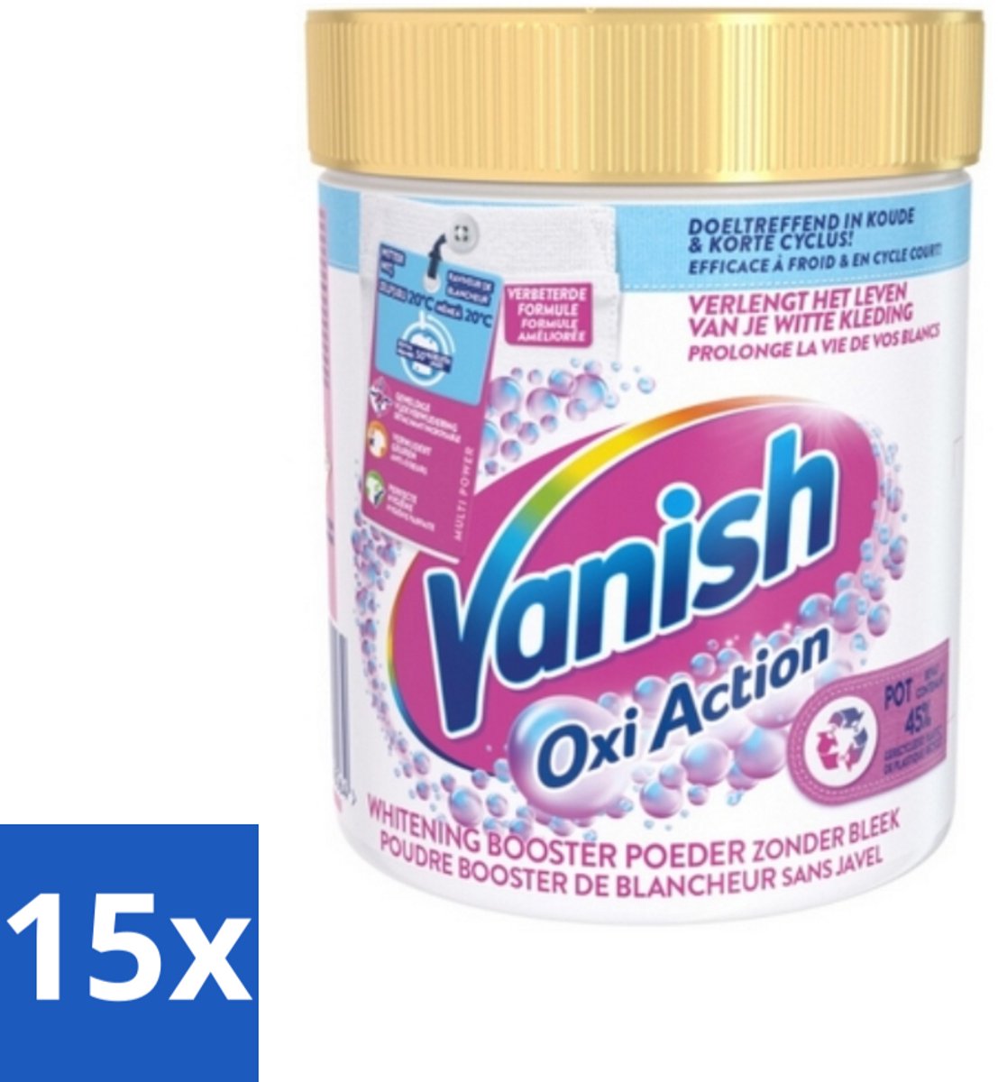 15 x Vanish Oxi Action - Vlekkenverwijderaar - Wasbooster - Zonder Bleek - Witte Was - 530 Gram - Vlekkenverwijderaar - Wasbooster - Witte Was - Geurneutraliserend - Bleekvrije Was