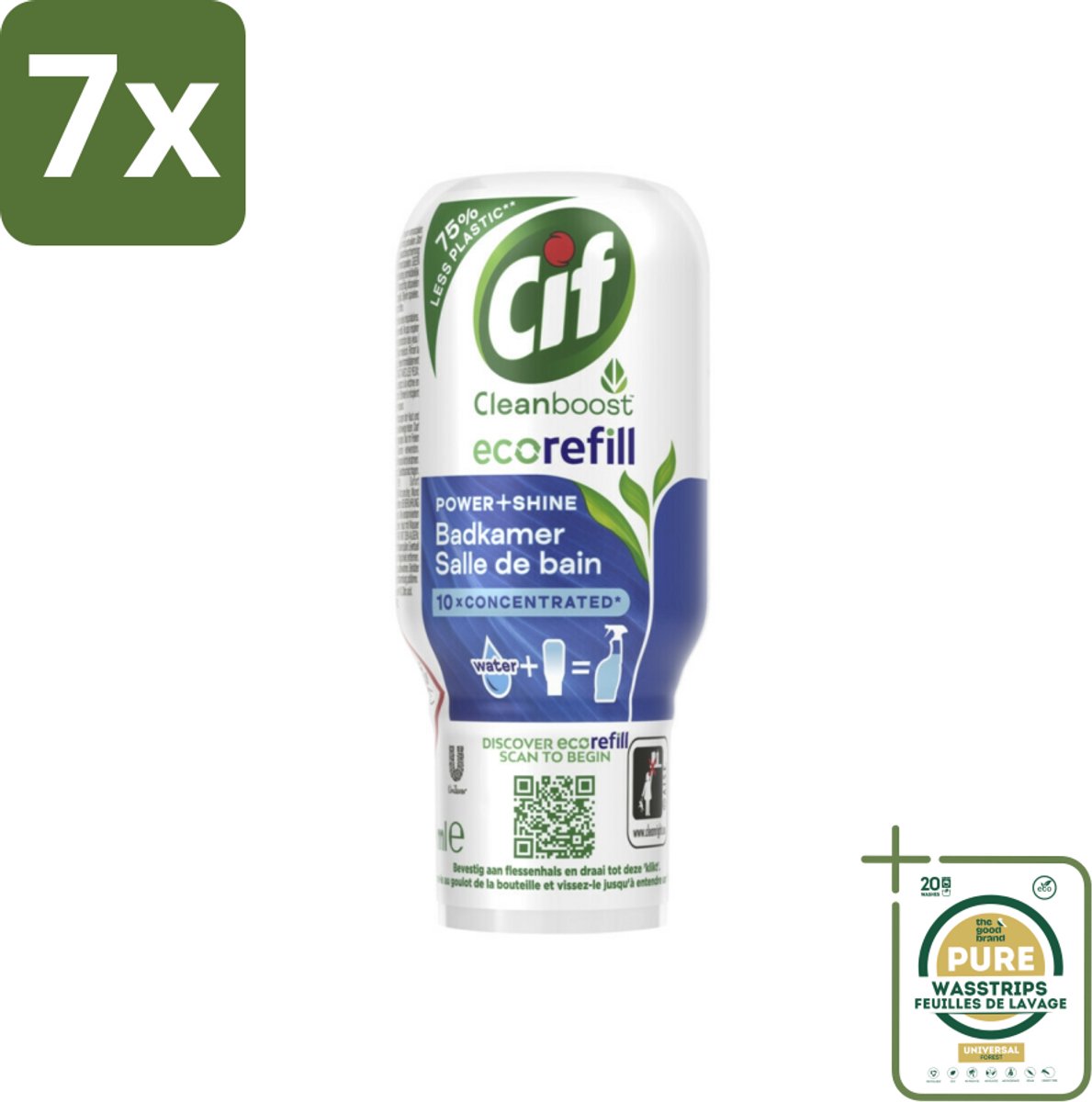 7 x Cif Eco Refill - Power & Shine - Badkamerreiniger - Spray - 70 ml - Grootverpakking - Badkamerreiniger - Ecorefill - Herbruikbare Reiniger - Milieuvriendelijke Reiniger - Krachtige Badkamerreiniger